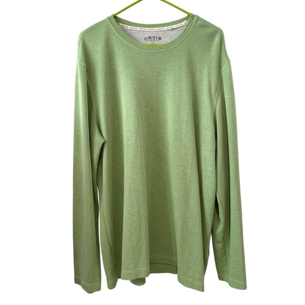 Orvis XL Green Long Sleeve Crewneck Performance T-Shirt Rayon Blend